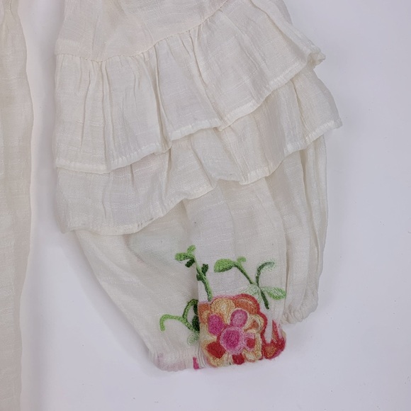 Anthropologie Fig and Flower embroidered Ruffled Sleeve Dress Small Creme Pink - Picture 12 of 14